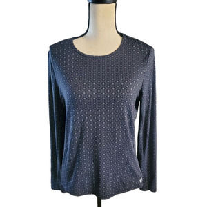 Hang Ten Black & Gray Floral Print Long Sleeve Stretch Knit Top Sz M